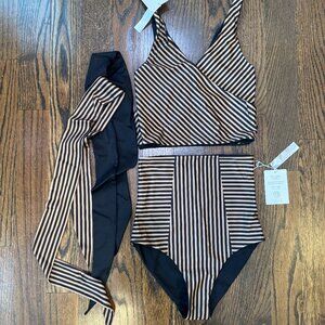 Black and Brown Striped Reversable Bikini Set
